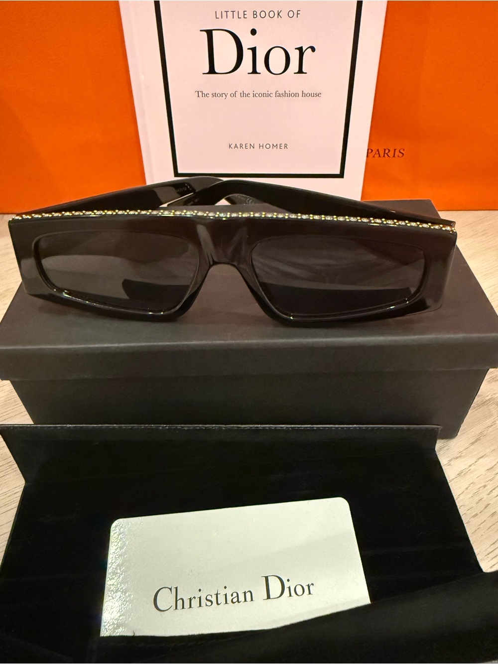 Christian Dior Crystal Trim Shield Sunglasses Black Y2K NWT Full Set sold out